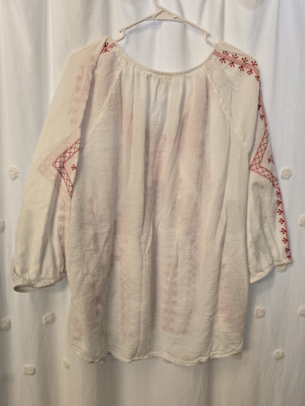 J Jill Boho Embroidered V-Neck Peasant Top in White with Red Stitching Size Xl - Picture 10 of 10